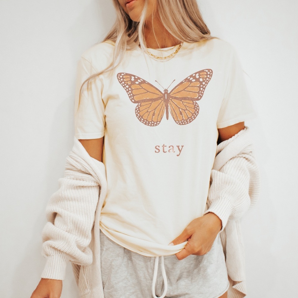 Stay Butterfly Watercolor Boho Graphic Tee